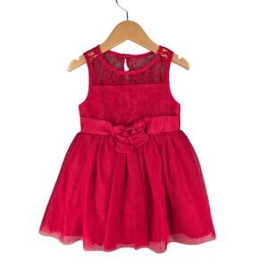 BCBG GIRLS RED LACE PARTY DRESS – TODDLER SIZE 24M – SHEER OVERLAY – CLEAN